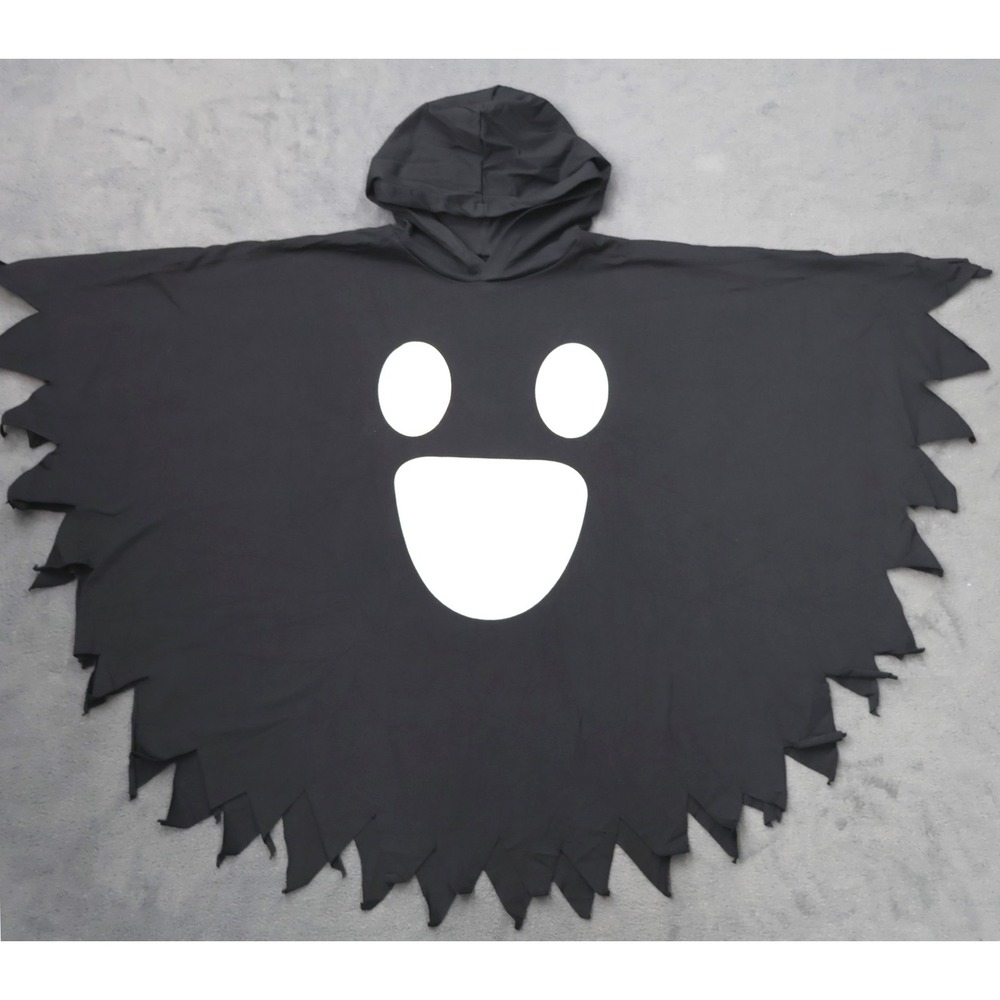 Unbranded Ghost Poncho Cape Kids 4-5T Black Like New Glow In The Dark Hooded